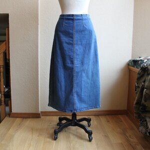Vintage Y2K And Now This Blue Stretch Denim Midi Skirt XL 32-36" waist